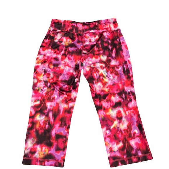 Danskin Now Women M (8-10) Capri‎ Leggings Vibrant Pink Purple Floral Activewear - Picture 1 of 16